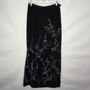 Hunt Club Dark Floral Maxi Skirt Size 12 Asian Inspired Print Side Slits Y2K